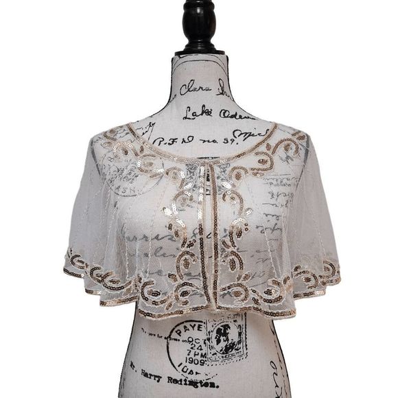 ✨ Sequin Mesh Evening Party Retro Flapper 1920s Shawl Wrap Cover Up Cape NEW - Picture 1 of 12